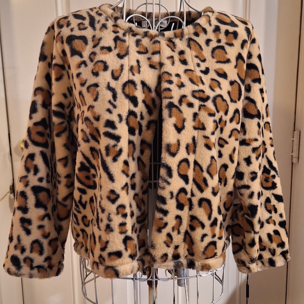 Calvin Klein Animal Print Faux Fur Jacket - Picture 1 of 6